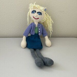 Handmade Doll Girl Ragdoll Knit Soft 17 Inch Blond Hair Blue Eyes Stuffed Toy